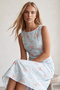 Women's blue floral crew neck midi lined knitted dress alc-x15559 - 3