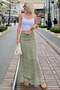 Green Polka Dot Slit Maxi Women's Skirt Sh255 - 4