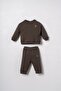 Baby Boy Embroidered Brown Long Sleeve Pajama Set Usb3170-C-V5