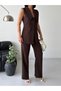 Women's Premium Wide Collar Vest Trouser Set-Bitter Coffee - 2