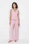 Women's Pink 100% Cotton Linen V-Neck Buttoned Vest Wide Leg Trousers Suit 8132 60286410 - 2