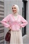 Balloon Sleeve Lace Detailed Viscose Blouse with Elastic Waist - Pink - 4