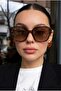 Bamboo Geometric Frame Gradient Glass Ultra Light Uv400 Filter Brown Women's Sunglasses - 4