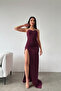 Plum Heart Collar Deep Slit Detailed Scuba Fabric Dress