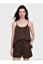 Lcw Comfort Brown U-Neck Rope Strap Textured Blouse
