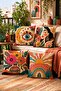 Retro Moon Girl Sun Patterned 4-Piece Throw Pillow Cover Set