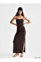 Xside Brown Square Neck Rope Strap Slit Dress