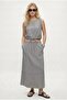 Women's Toby Tie-Up Blouse Elastic Waist Lined Skirt Woven Gray Bottom-Top Set - 3