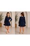 Girl's Navy Blue Dress with Ruffle Detail on the Shoulders and Front Button Detail - 3