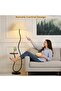 Floor Lamp Standing Light Nordic Iron Floor Lamp With Wood Table Standing Light Marble Base Fabric Lampshade - 3