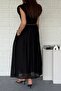 Black, Padded, Garnished and Leather Belted Dress 0103 - 5