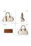 Women PU Shoulder Bag Crossbody Tote Sling Satchel, Multi-Pocket Contrast Stitch (Beige) - 2