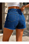 Women's Navy Blue High Waist Button Detailed Denim Shorts – Jean Mini Shorts with Pockets - 5