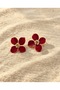 Red Polka Dot Flower Steel Earrings Gold - 4