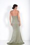 Women's Strapless Collar, Gathered Front, Stone Detailed, Diamond Fabric, Silvery Long Dress - 4