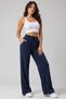 Women's Pocketed Elastic Waist Bootcut Ribbed Leggings Navy Blue Sports Sweatpants - 3