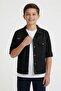 Black Boy's Gabardine Long Sleeve Jacket with Chest Pockets 24585 - 4