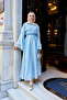 Women's Small Sequin Detail Floral Embroidered Lined Dress Light Blue