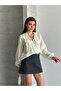 Women's Front Ruffle Detailed V-Neck Shirt Blouse Thin Textured Stylish Blouse - 4
