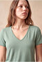 Women's Jade Green Cotton / Elastane Blended Regular Fit V-Neck Short Sleeve T-Shirt Delaney - 3
