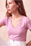 Women's Light Lilac Cotton / Elastane Blended Regular Fit V-Neck Short Sleeve T-Shirt Delaney