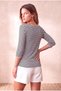 Women's Black / Ecru Striped Cotton Slim Fit Boat Neck 3/4 Sleeve Blouse Whitney - 5