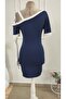 Women's Short Sleeve Asymmetric Cut Collar Stripe and Accessory Detailed Modal Dress - 4