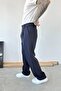 Navy Blue Pleated Baggy Fit Fabric Trousers - 4