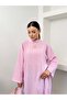 Women's Oversize High Collar Side Slit Wrinkled Textured Long Tunic Dress 9111 - Pink - 6