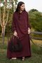 Waist-Tied, Ruffled Sleeve Linen Dress, Plum - 8