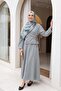 Linen Look Suit with Side Tie Skirt - Light Gray - 3