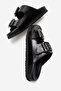 Women's Genuine Leather Double-Strap Buckle Slippers 6337 Black - 4