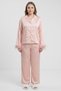 Women 2 Pieces Plain Long Sleeve Shirt With Pants Sleepwear Set, Pink