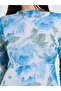 Blue Floral A-Line Maxi Dress with Long Sleeves - 4