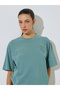 Green Tonal Slogan Embroidered 100% Cotton Washed T-Shirt - 3