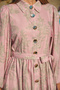Women's Floral and Leaf Pattern Buttoned Waist Tie Linen Dress Pink - 5