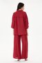 Women's Burgundy Italian 100% Linen Floral Embroidered Trousers - Shirt-Linen Set 40 - 44 Size - 3