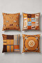 Orange Bohemian Horse Animal Figured 4-Piece Digital Printed Throw Pillow Cover Set 4Kmbs339 - 3