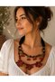 Authentic Rose Patterned Needlework Necklace with Natural Stone and Cherry Detail - 2