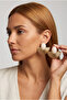 White Pearl Look Gold Color Fan Earrings - 2