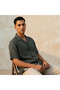 Men Regular Fit Camp Collar Short Sleeve Linen Blend Shirt