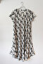 White-Black V-Neck Short Sleeve Patterned Casual Viscose Woven Dress 113 64 - 2