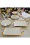 Cast Iron Edged Frame Porcelain Presentation Set with Stands Gold 4 Pieces
