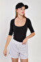 Women's Deep Neckline Short Sleeve Bodysuit - Black - 3