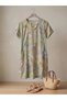 Italian Patterned Linen Textured Women's Casual Dress with Pockets