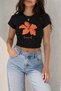 -Women's Hibiscus Flower Printed Crop T-Shirt 100% Cotton - 3