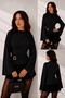 Women's Half Turtleneck Draped Belt Buckle Spanish Sleeve Blouse 224 - 2