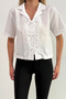 Women's Short Sleeve Bow Detailed Shirt White - 2129 - 2