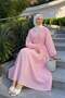 Voile Button Detail Pleated Dress 5007 - PINK - 2