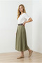 Women's Khaki Green Front Slit Belted Parachute Fabric Front Pleated Skirt Yy101414 - 5